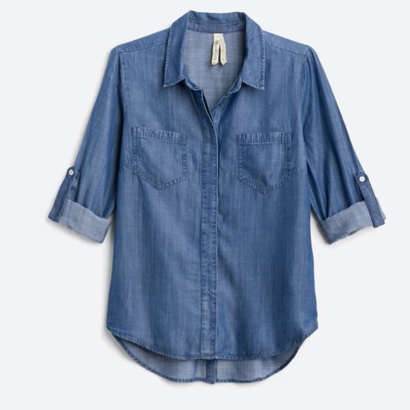 Liverpool Tops - Liverpool Sandi Chambray Relaxed Button Down Top